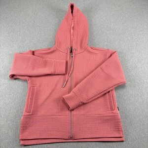 DKNY Tech Hoodie Womens XS Pink Ottoman Ribbed Full Zip Athleisure Hiking